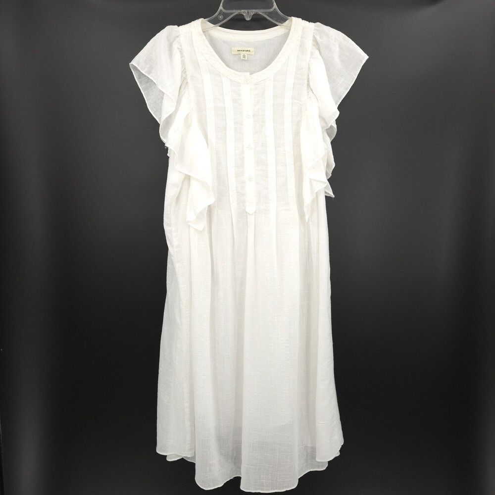 Max Studio white prairie cotton dress Size L A-line lightweight cottagecore